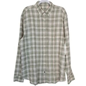 NWOT TAYLOR STITCH Mens 44 The Jack in Palm Plaid Linen Shirt Green Ivory Oxford